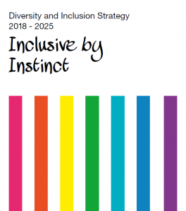 brightly coloured stripes on the cover of the Home Office strategy 'Inclusive by Instinct'