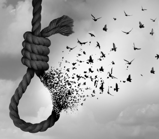 rope noose disolving into birds flying away