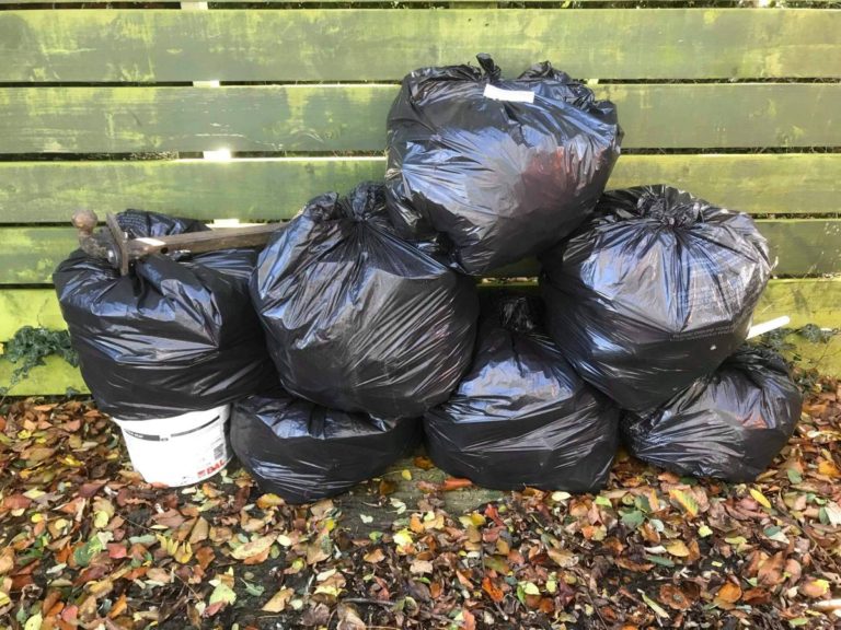 black bags full of litter