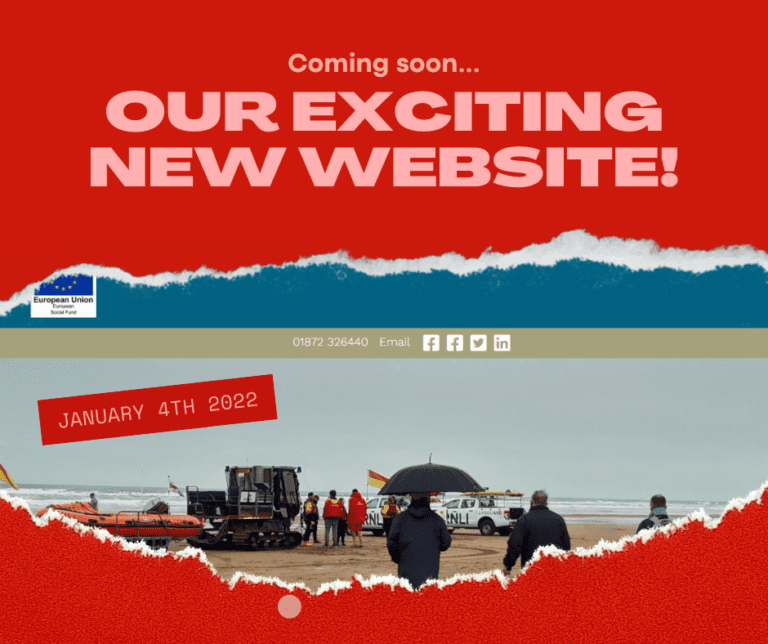 image of new website, behind partially ripped paper