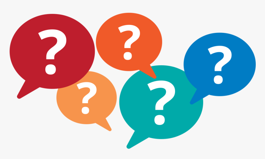 selection of coloured speech bubbles, with question marks in them